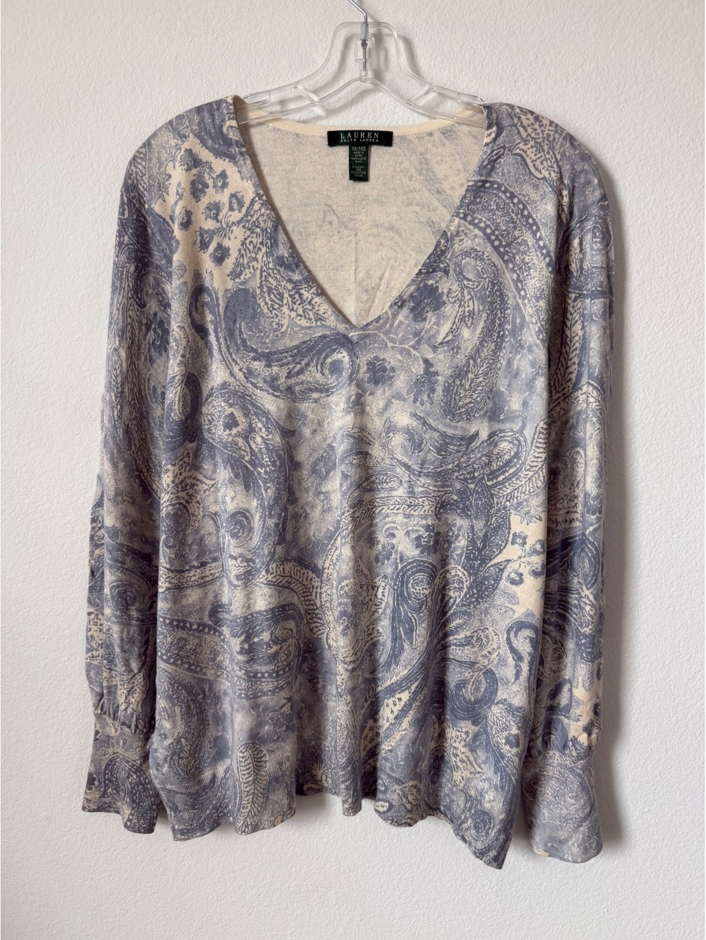 Lauren Ralph Lauren Silk Blend Long Sleeve VNeck Paisley Sweater Women's Size 1X